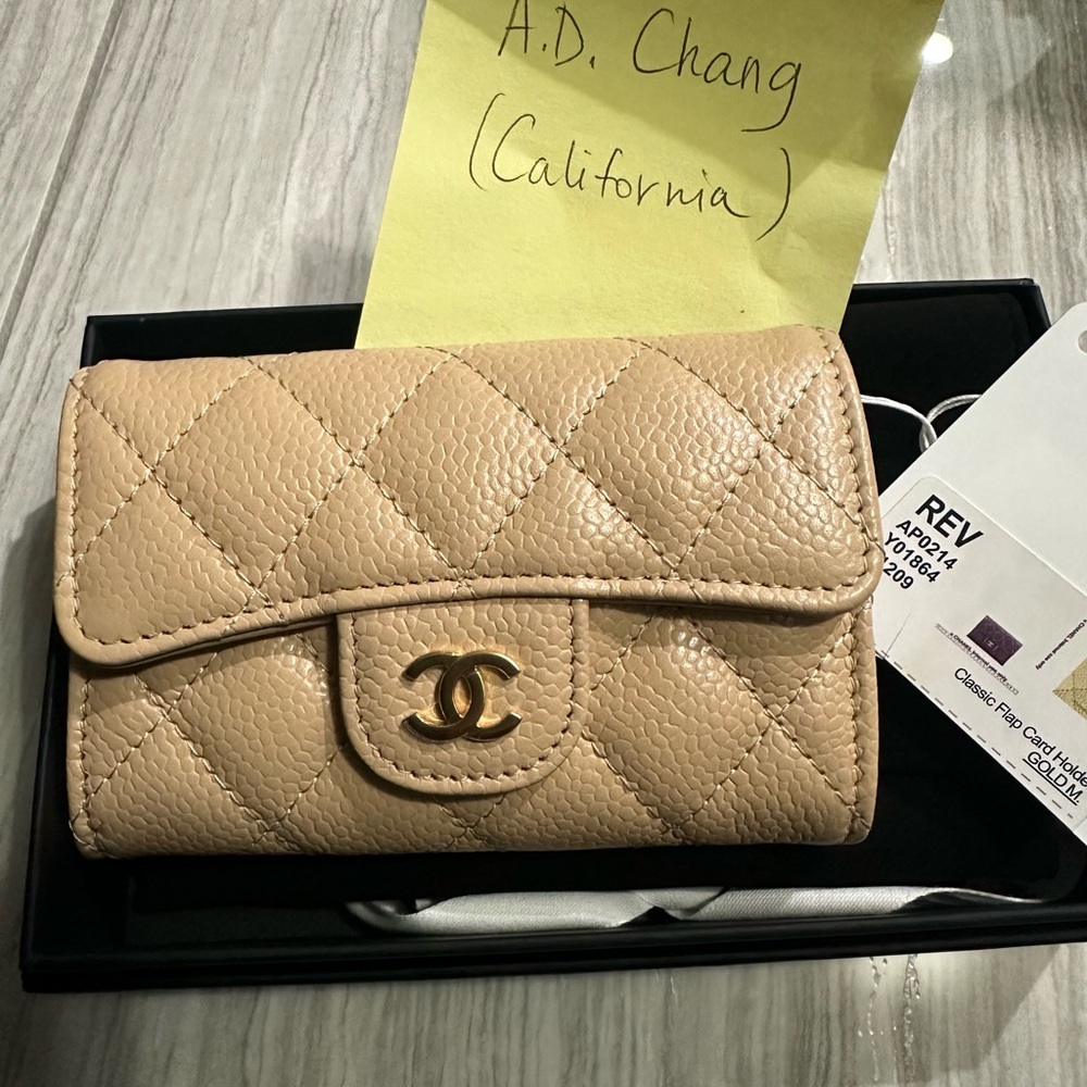 SOLD!!! - NEW Chanel Beige Caviar Snap Cardholder GHW